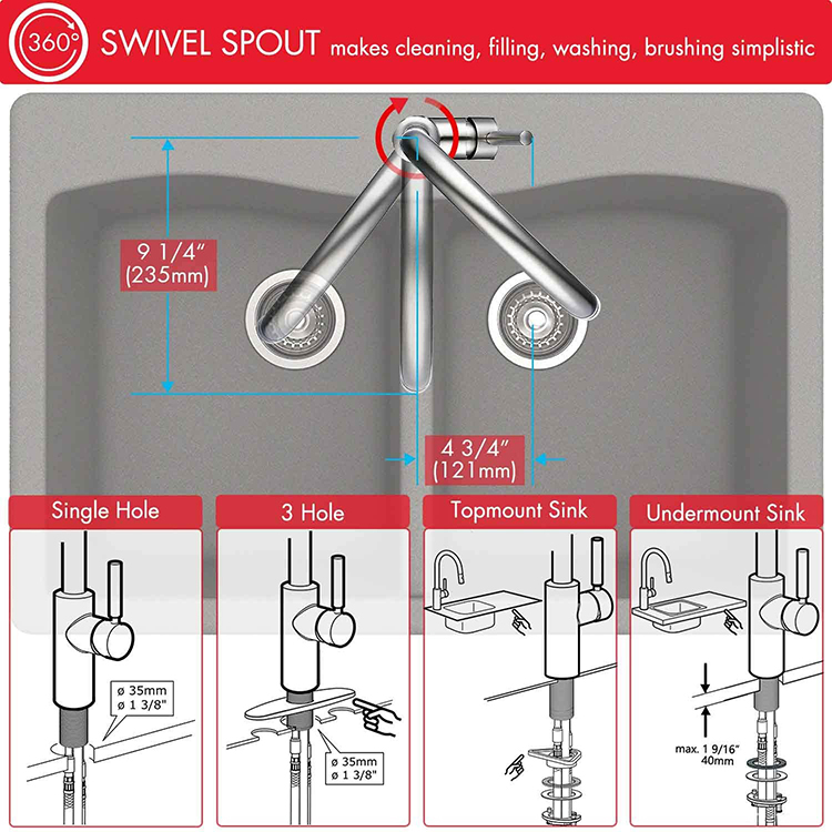 Mezclador de cocina de gran oferta de Amazon, grifo de acero inoxidable cepillado 304, grifo de fregadero de cocina extraíble en caliente y frío