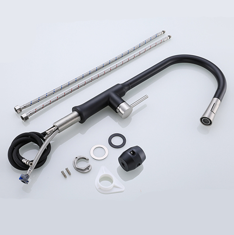 Grifo de cocina de alta calidad, grifo de cocina frío y caliente negro mate de acero inoxidable 304 con rociador extraíble
