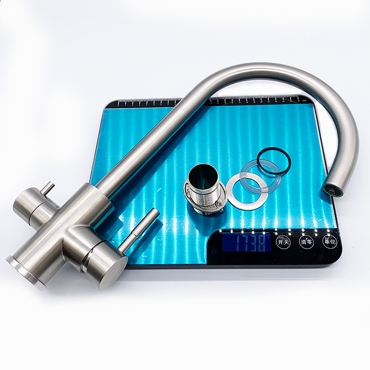Grifo mezclador para fregadero de cocina con manijas dobles de estilo moderno, acero inoxidable 304, grifo de agua saludable de 3 vías, filtro de agua para cocina