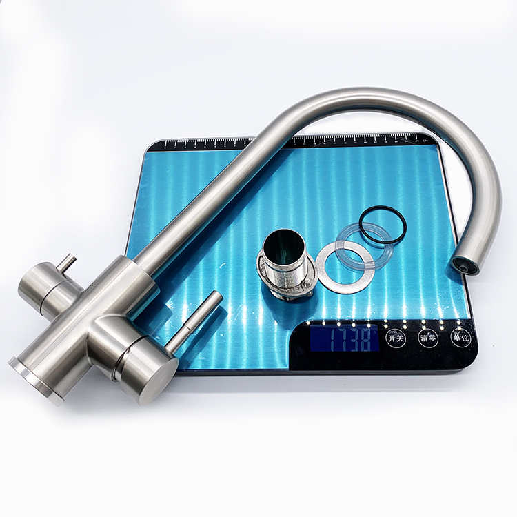 Grifo mezclador para fregadero de cocina con manijas dobles de estilo moderno, acero inoxidable 304, grifo de agua saludable de 3 vías, filtro de agua para cocina