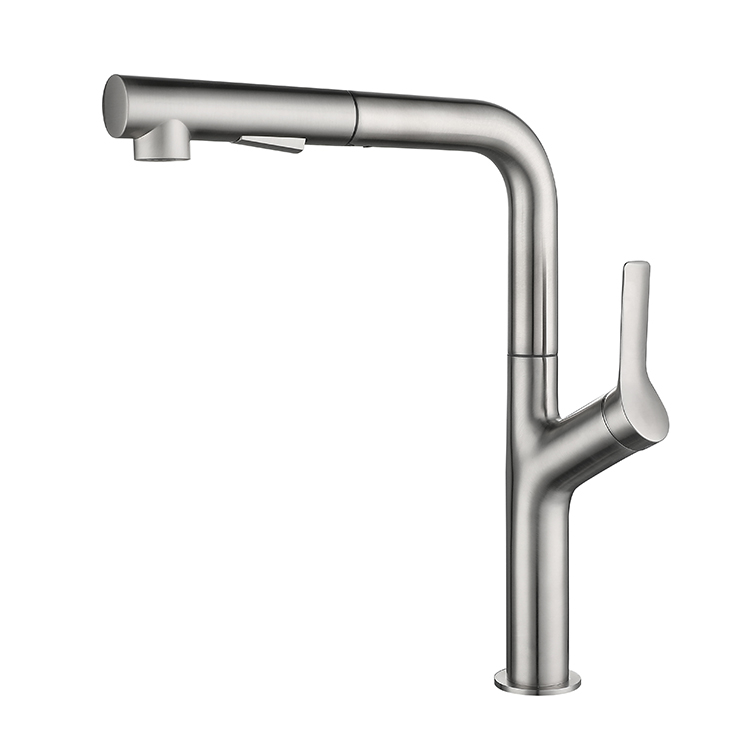 Nuevos grifos de cocina de acero inoxidable montados en cubierta de estilo moderno con rociador extraíble Mezclador de cocina cepillado