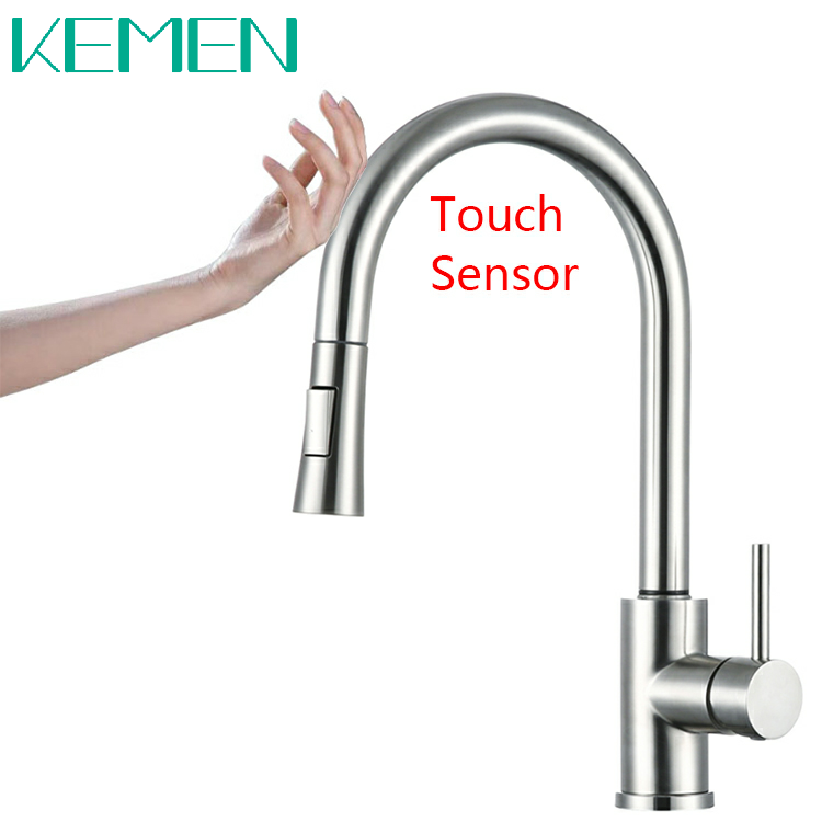 Amazon Hot Selling Smart Taps 304 SS Montado en cubierta automático Sensor táctil de un solo mango Mezclador extraíble Grifo de cocina