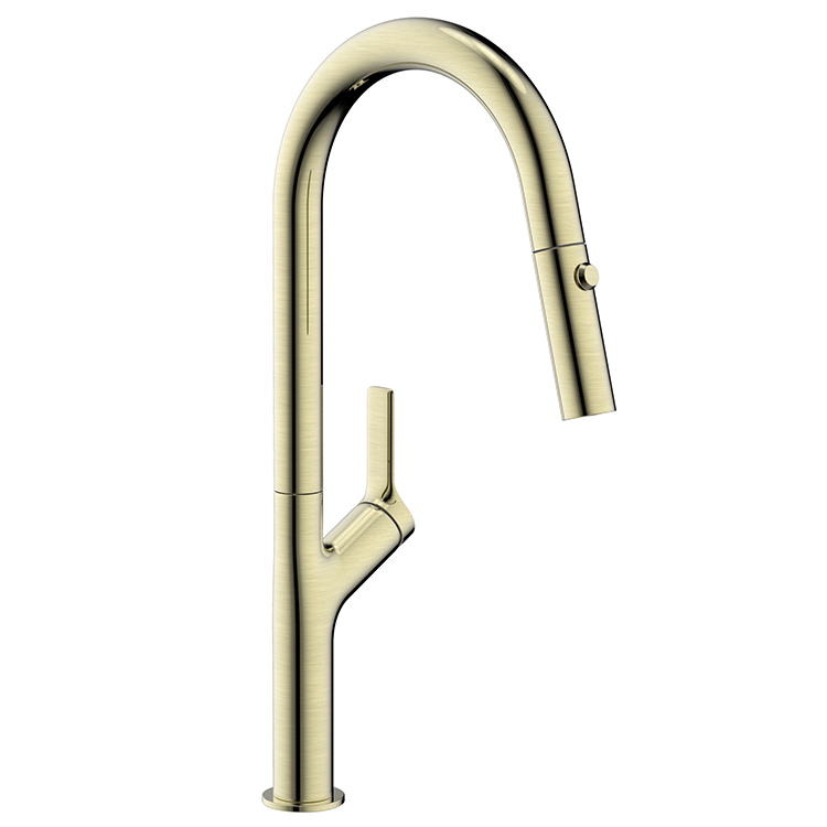 Grifo de fregadero montado en cubierta de lujo 304 Grifo de cocina de oro cepillado de agua fría y caliente