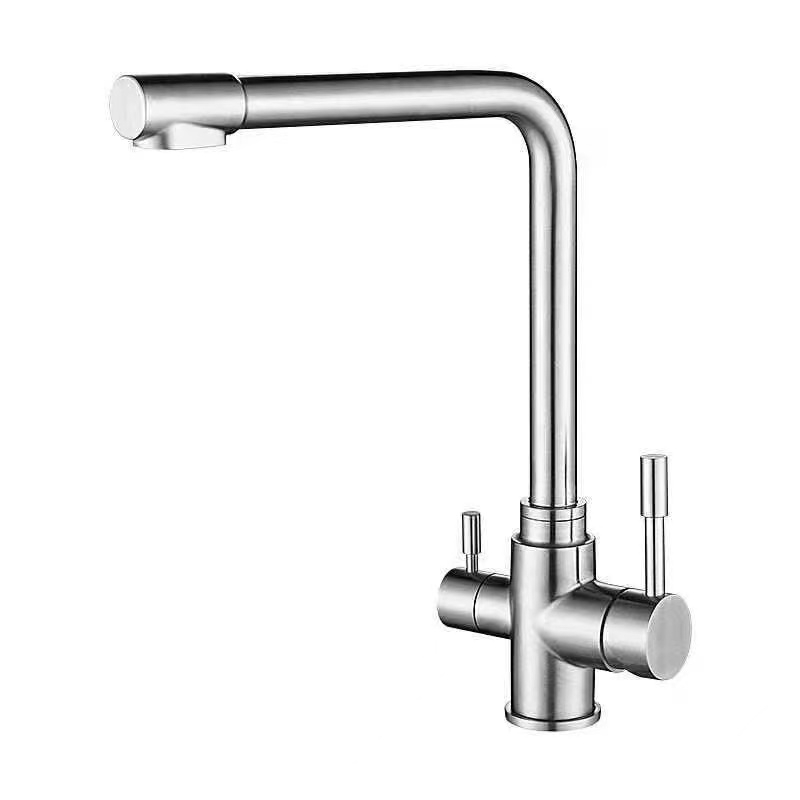 Grifo de cocina de agua fría y caliente con doble manija SS304, grifo purificador de agua de 3 vías, grifo mezclador de filtro de agua