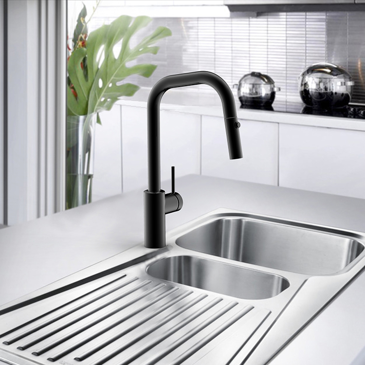 Grifo flexible Mezclador de grifo de cocina frío y caliente Mezcladores de cocina negros extraíbles de acero inoxidable