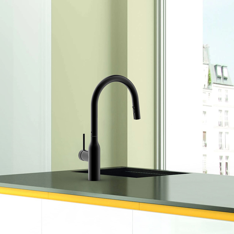 Grifo de cocina al por mayor, grifo mezclador monomando negro mate, grifo de fregadero de cocina extraíble