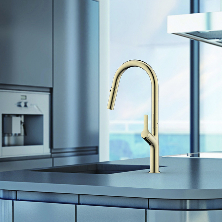 Grifo de fregadero montado en cubierta de lujo 304 Grifo de cocina de oro cepillado de agua fría y caliente