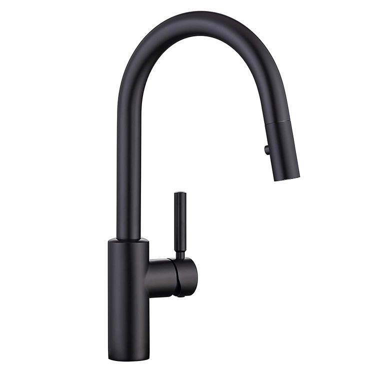 Grifo de cocina de venta caliente de Amazon, grifo de cocina negro mate de acero inoxidable 304 con espray extraíble