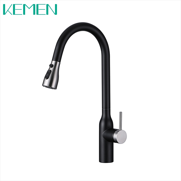 Grifo de montaje en cubierta de alta calidad Grifo de cocina de acero inoxidable 304 Grifos de fregadero de cocina negros
