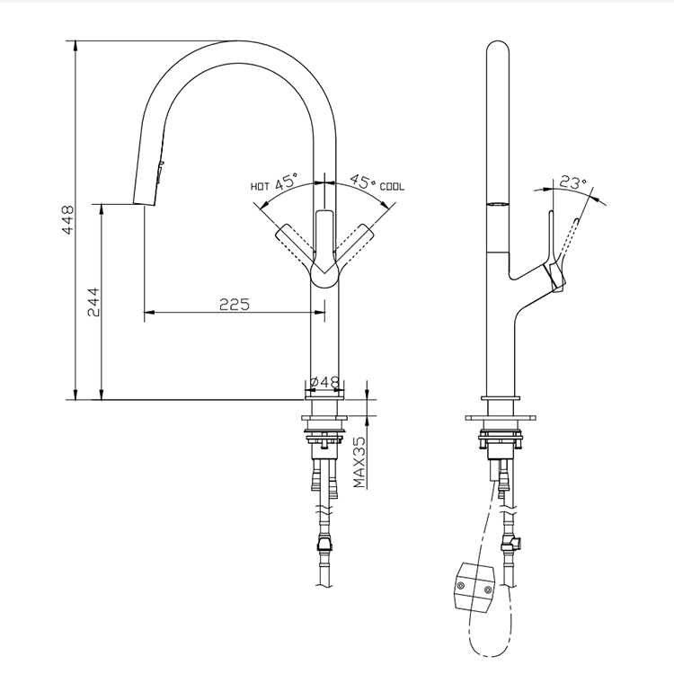 Grifo monomando KEMEN, grifo monomando de acero inoxidable, grifo de cocina negro con rociador extraíble