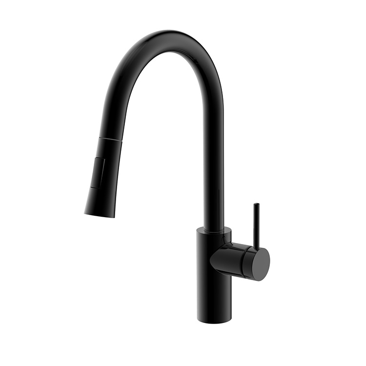 Gran oferta de China, grifo negro de un solo mango, grifo de cocina sin plomo de arco alto con pulverizador extraíble, grifos de cocina de acero inoxidable 304