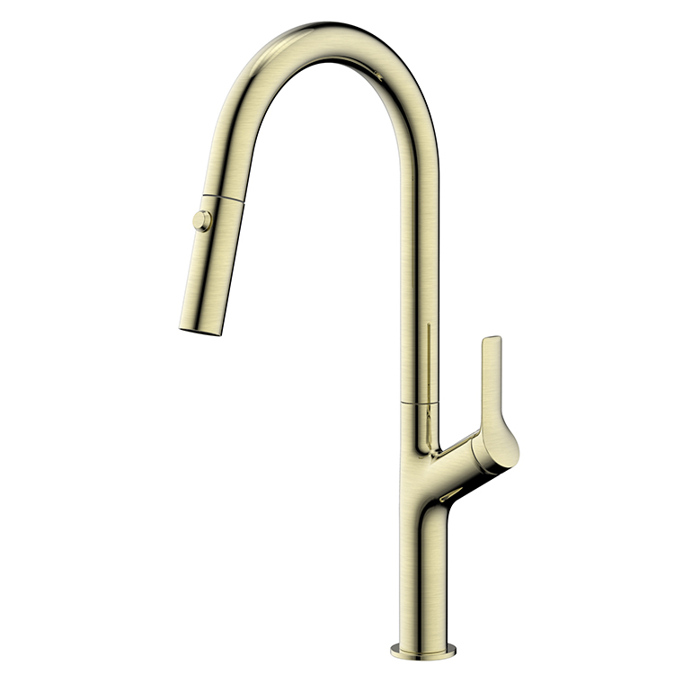 Grifo de fregadero montado en cubierta de lujo 304 Grifo de cocina de oro cepillado de agua fría y caliente