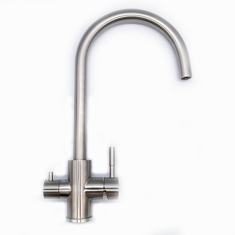 Grifo mezclador para fregadero de cocina con manijas dobles de estilo moderno, acero inoxidable 304, grifo de agua saludable de 3 vías, filtro de agua para cocina