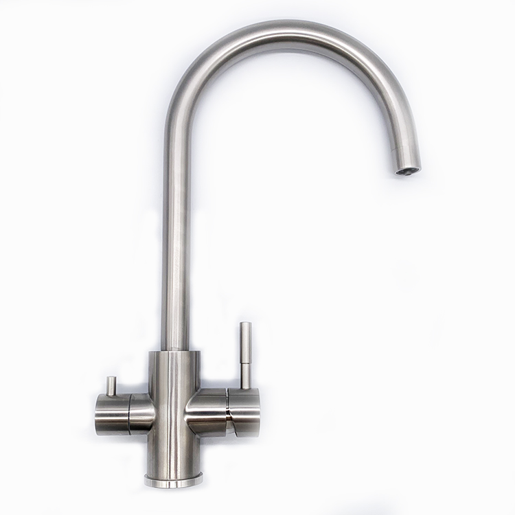 Grifo mezclador para fregadero de cocina con manijas dobles de estilo moderno, acero inoxidable 304, grifo de agua saludable de 3 vías, filtro de agua para cocina