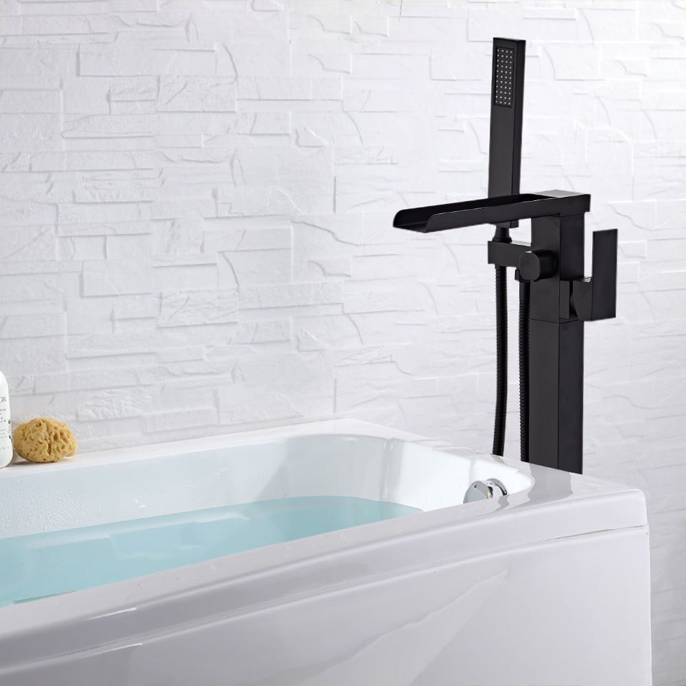 Juego de ducha de cascada negro mate cuadrado de alta calidad Popular 2022, grifo de bañera independiente