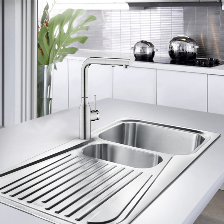 Grifos de cocina de una sola manija de gama alta Grifos mezcladores de fregadero de cocina sin plomo de acero inoxidable 304 extraíbles