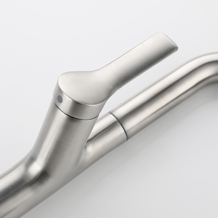 Grifo de níquel cepillado de nuevo diseño, grifo mezclador de fregadero de cocina de un solo orificio de acero inoxidable, grifo de cocina extraíble