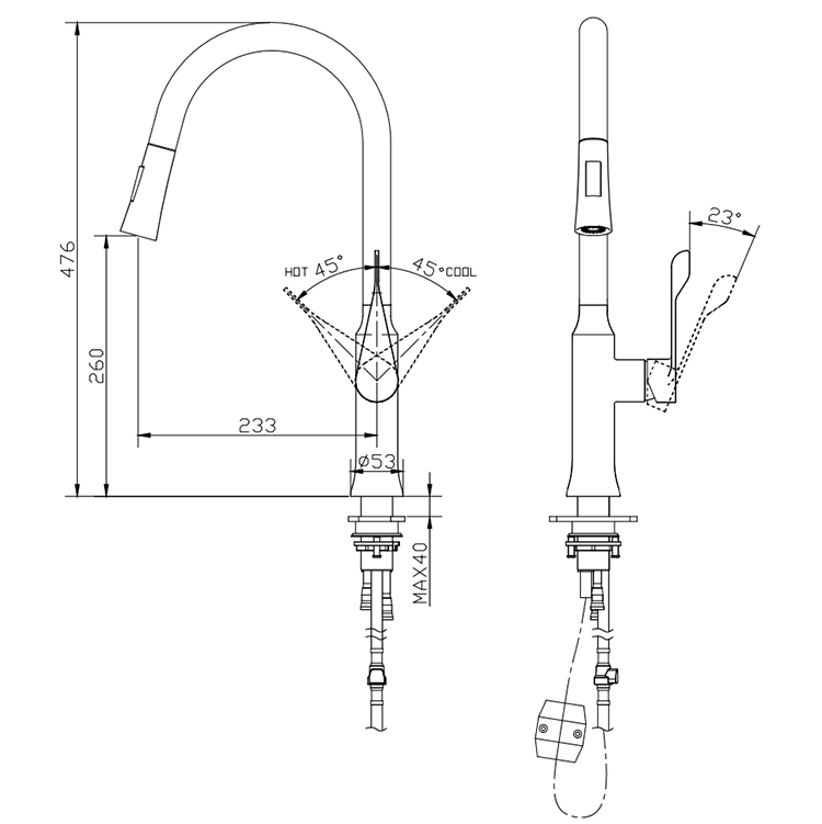 Grifo de cocina de acero inoxidable de nuevo estilo, grifo de cocina de montaje en cubierta, grifo de agua extraíble