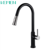 Grifo de cocina de alta calidad, grifo de cocina frío y caliente negro mate de acero inoxidable 304 con rociador extraíble