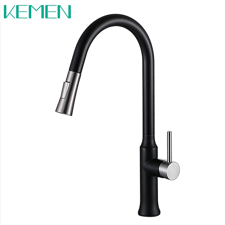 Grifo de cocina de alta calidad, grifo de cocina frío y caliente negro mate de acero inoxidable 304 con rociador extraíble