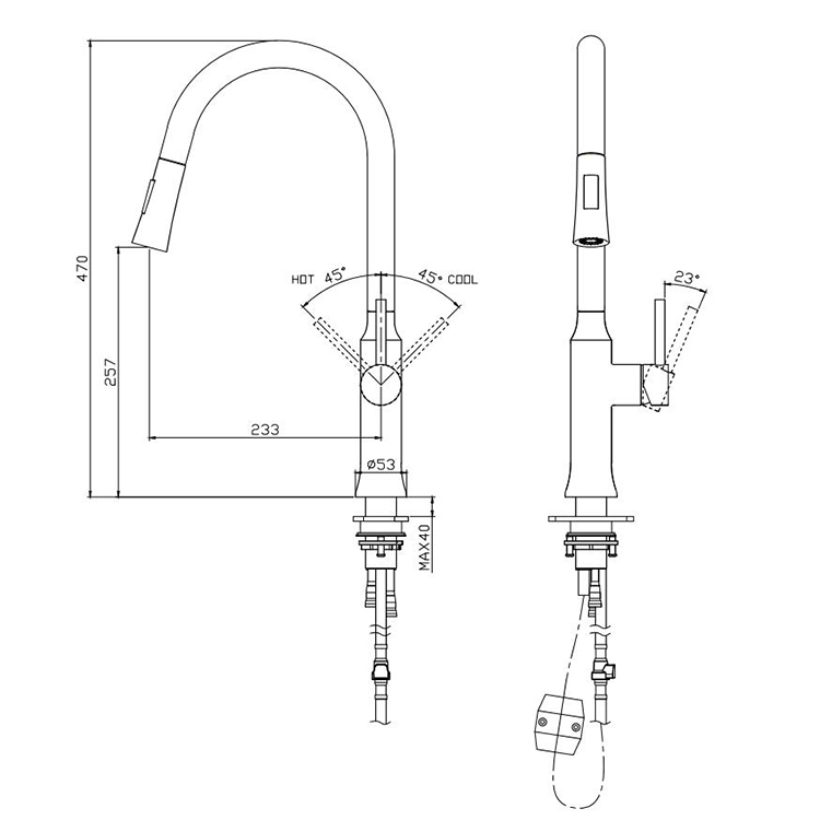 Grifo de cocina de alta calidad, grifo de cocina frío y caliente negro mate de acero inoxidable 304 con rociador extraíble