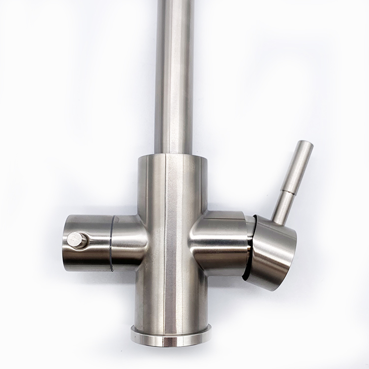 Grifo mezclador para fregadero de cocina con manijas dobles de estilo moderno, acero inoxidable 304, grifo de agua saludable de 3 vías, filtro de agua para cocina