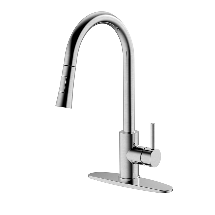 Grifo mezclador Flexible SS, grifo extraíble de cocina con placa de cubierta, grifo de agua fría y caliente