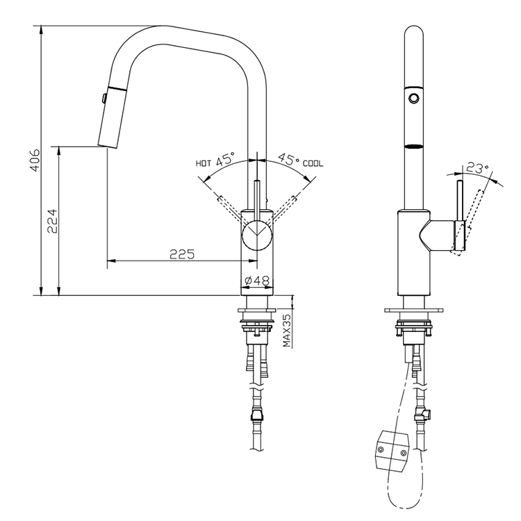 Acero inoxidable 304 Grifos negros mate Acabado Grifo de agua de cocina de gama alta Grifo mezclador Grifo de cocina extraíble